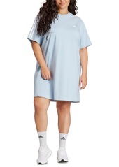adidas Plus Size Essentials 3-Stripes Boyfriend T-Shirt Dress - Wonder Blue / White