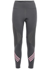 Adidas Woman Cropped Mesh-paneled Striped Stretch Leggings Anthracite