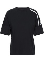 Adidas Woman Striped Mesh And Cotton-jersey T-shirt Black