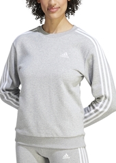 adidas Women's 3-Stripe Cotton Fleece Crewneck Sweatshirt - Medium Grey Heather/white