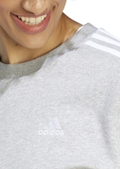 adidas Women's 3-Stripe Cotton Fleece Crewneck Sweatshirt - Medium Grey Heather/white