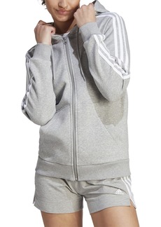 adidas Women's 3-Stripe Cotton Fleece Full-Zip Hoodie Sweatshirt - Medium Grey Heather