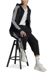 adidas Women's 3-Stripe Cotton Fleece Full-Zip Hoodie Sweatshirt - Black/white