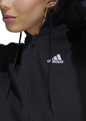 adidas Women's 3-Stripe Cotton Fleece Full-Zip Hoodie Sweatshirt - Black/white