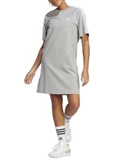 adidas Women's Active Essentials 3-Stripes Single Jersey Boyfriend Tee Dress - Medium Grey Heather/white
