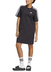 adidas Women's Active Essentials 3-Stripes Single Jersey Boyfriend Tee Dress - Medium Grey Heather/white