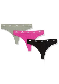 Adidas Women's Cotton Stretch Thong Panties 3-Pack Black/Pink/Khaki