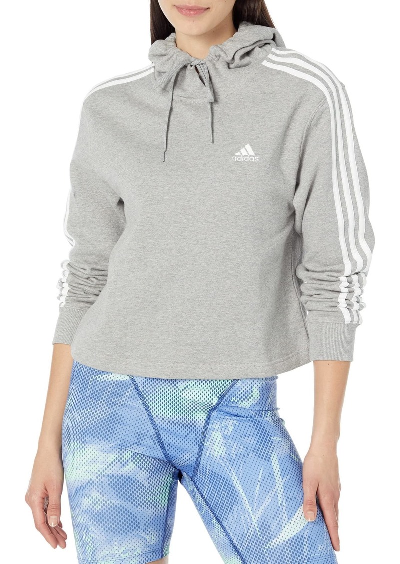 adidas Women's Essentials 3-Stripes French Terry Cropped Hoodie  Grey Heather/White