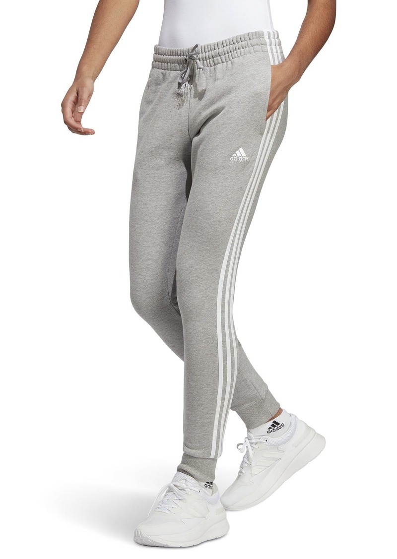 adidas Women's Essentials 3-Stripes French Terry Cuffed Pants  Grey Heather/White