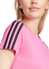 adidas Women's Essentials Cotton 3 Stripe T-Shirt - White