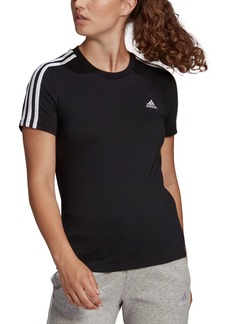 adidas Women's Essentials Cotton 3 Stripe T-Shirt - Black