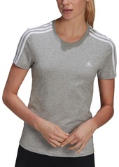 adidas Women's Essentials Cotton 3 Stripe T-Shirt - White