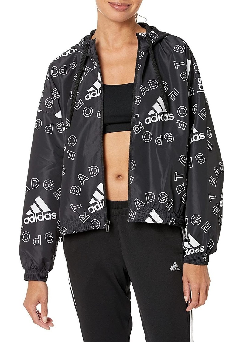 adidas Women's Essentials Logo All Over Print Loose Fit Windbreaker