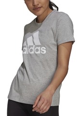 adidas Women's Essentials Logo Cotton T-Shirt, Xs-4X - Medium Grey Heather/white
