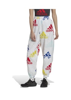 adidas Women's Essentials Multi-Colored Loose Fit Woven Pants - White, Multicolor, Vivid Red