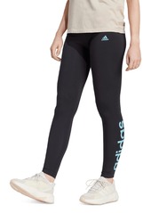 adidas Women's Linear-Logo Full Length Leggings - Dark Grey Heather/blue Fusion