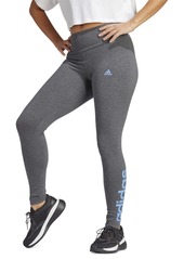 adidas Women's Linear-Logo Full Length Leggings - Dark Grey Heather/blue Fusion