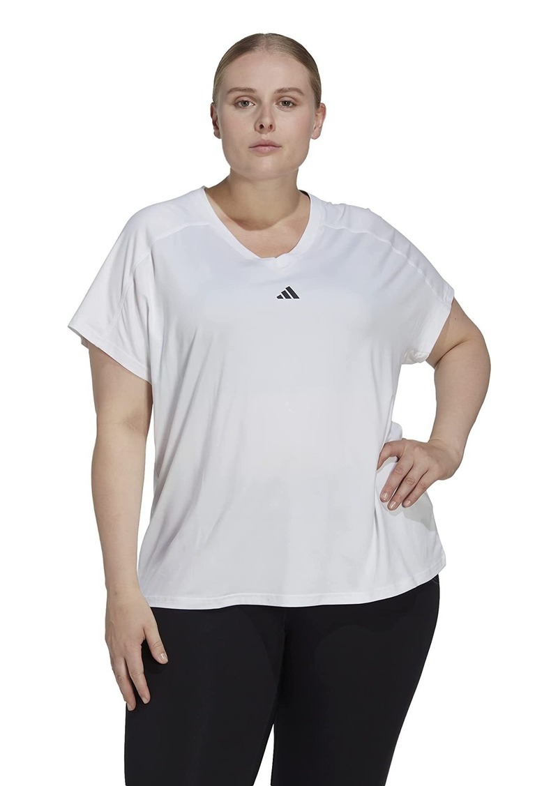 adidas Women's Plus Size Aeroready Train Essentials Minimal Branding V-Neck T-Shirt