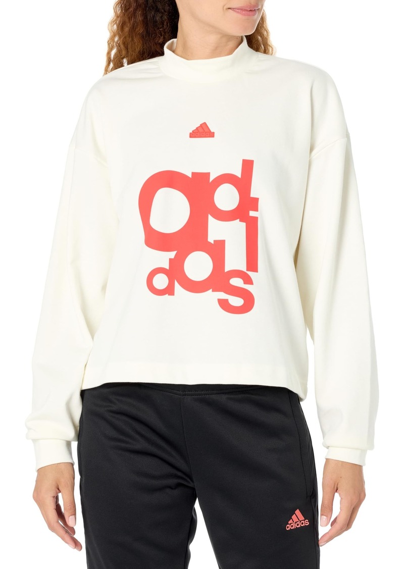 adidas Women's Printed French Terry Loose Sweatshirt Off White