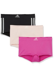 adidas Women's Seamless Boy Shorts Underwear 3-pack Black with Stripes/Peach Whip/Semi Lucid Fuchsia