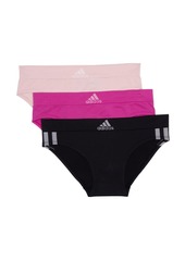 adidas Women's Seamless Hipster Underwear 3 Pack Black with Stripes/Peach Whip/Semi Lucid Fuchsia