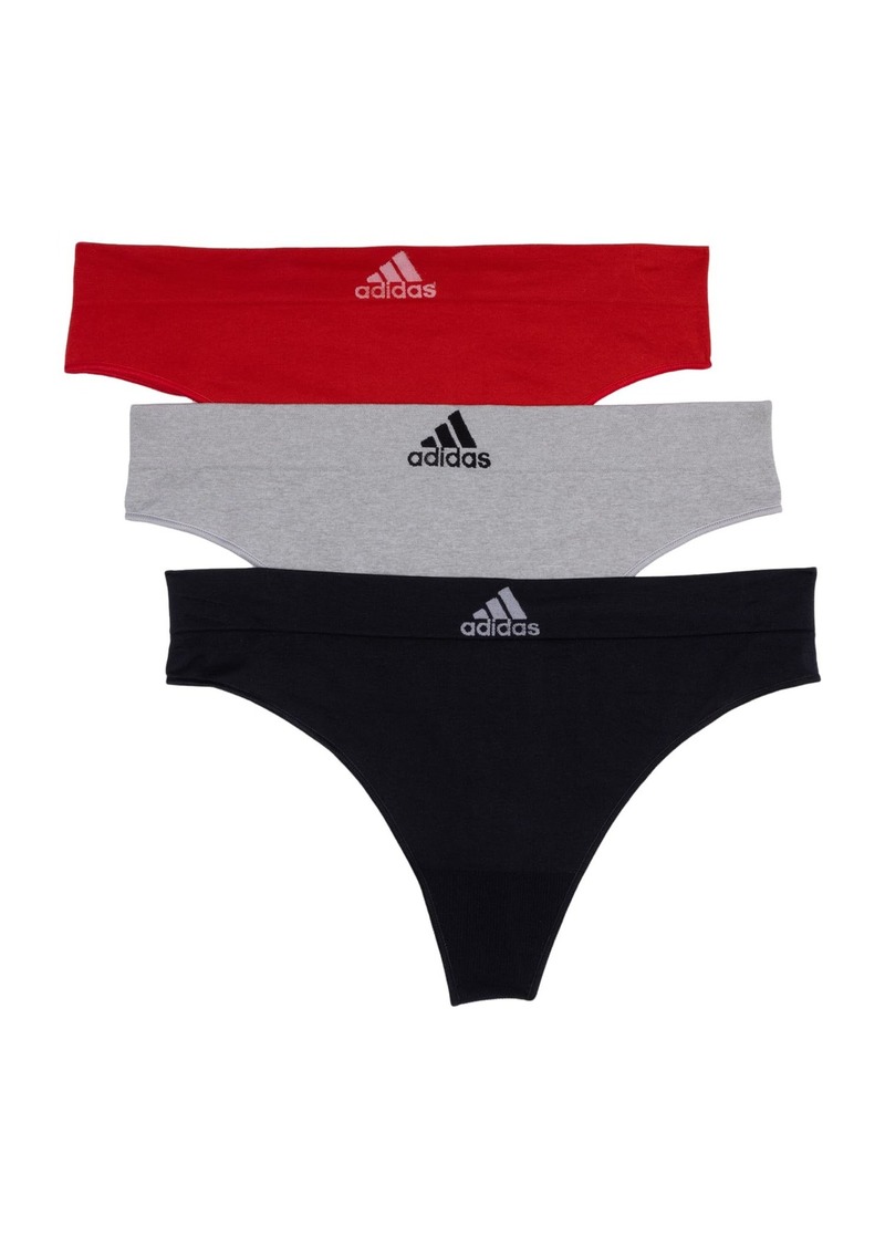 adidas Women's Seamless Thong Underwear 3-pack Black with Stripes/Heather Grey/Vivid Red