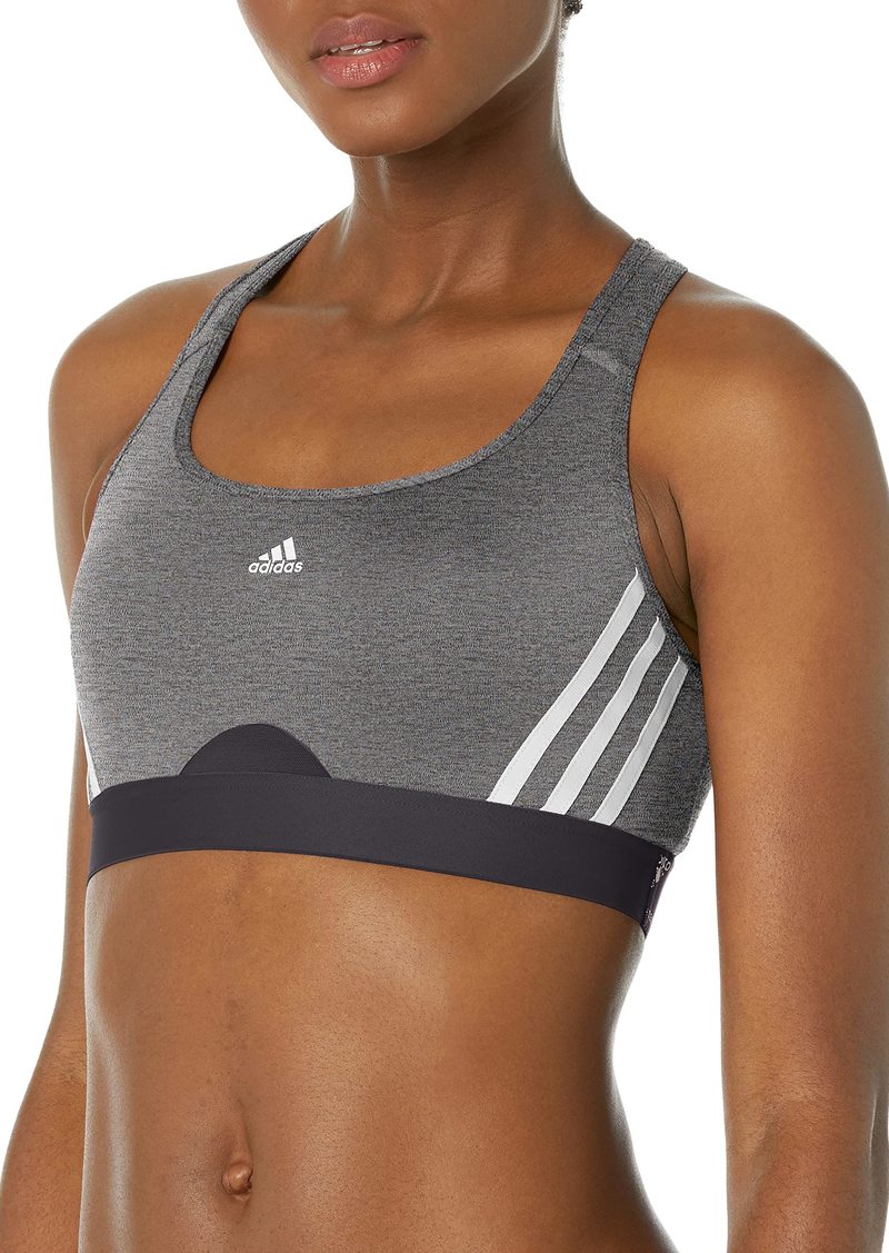adidas Women's Standard Training Medium Support 3 Stripes Bra Dark Grey Heather/White XX-Small C