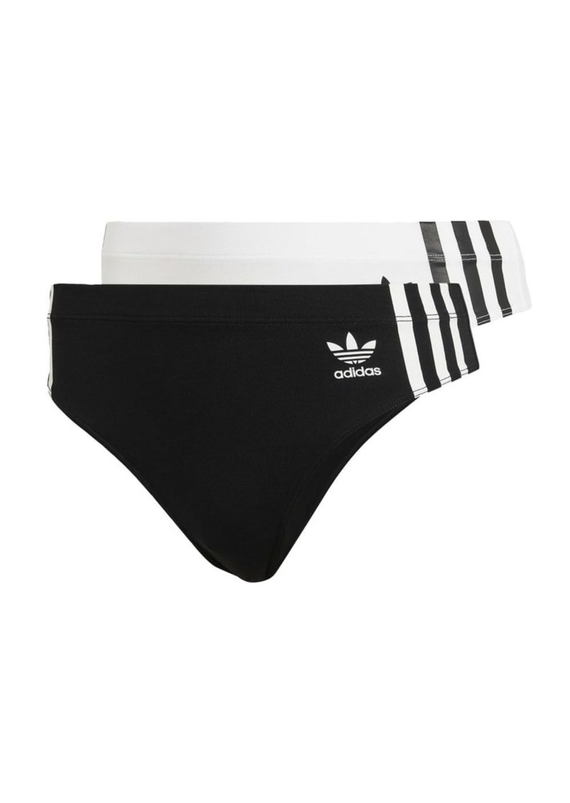 Adidas Women's Wide Side Thong Panty Underwear Black-White XS