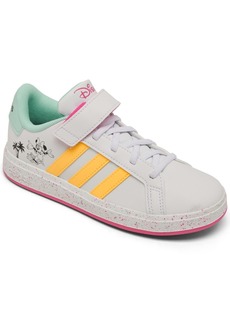 adidas x Disney Minnie Mouse Little Girls Grand Court Fastening Strap Casual Sneakers from Finish Line - White, Yellow, Pink