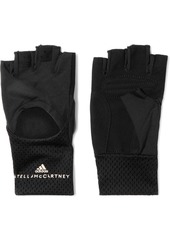 Adidas By Stella Mccartney Woman Cutout Logo-print Mesh And Stretch-knit Training Gloves Black
