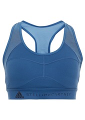 Adidas By Stella Mccartney Woman Mesh-paneled Printed Stretch Sports Bra Blue
