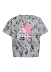 Adidas Girl's Logo Leopard Crewneck T-Shirt