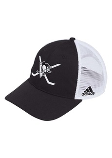 Men's adidas Black, White Pittsburgh Penguins Cross Sticks Trucker Adjustable Hat - Black, White