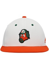 Men's adidas White and Orange Miami Hurricanes Miami Maniac On-Field Baseball Fitted Hat - White, Orange