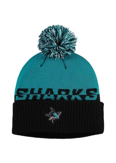 Adidas Men's Black, Teal San Jose Sharks Cold.Rdy Cuffed Knit Hat with Pom - Black, Teal