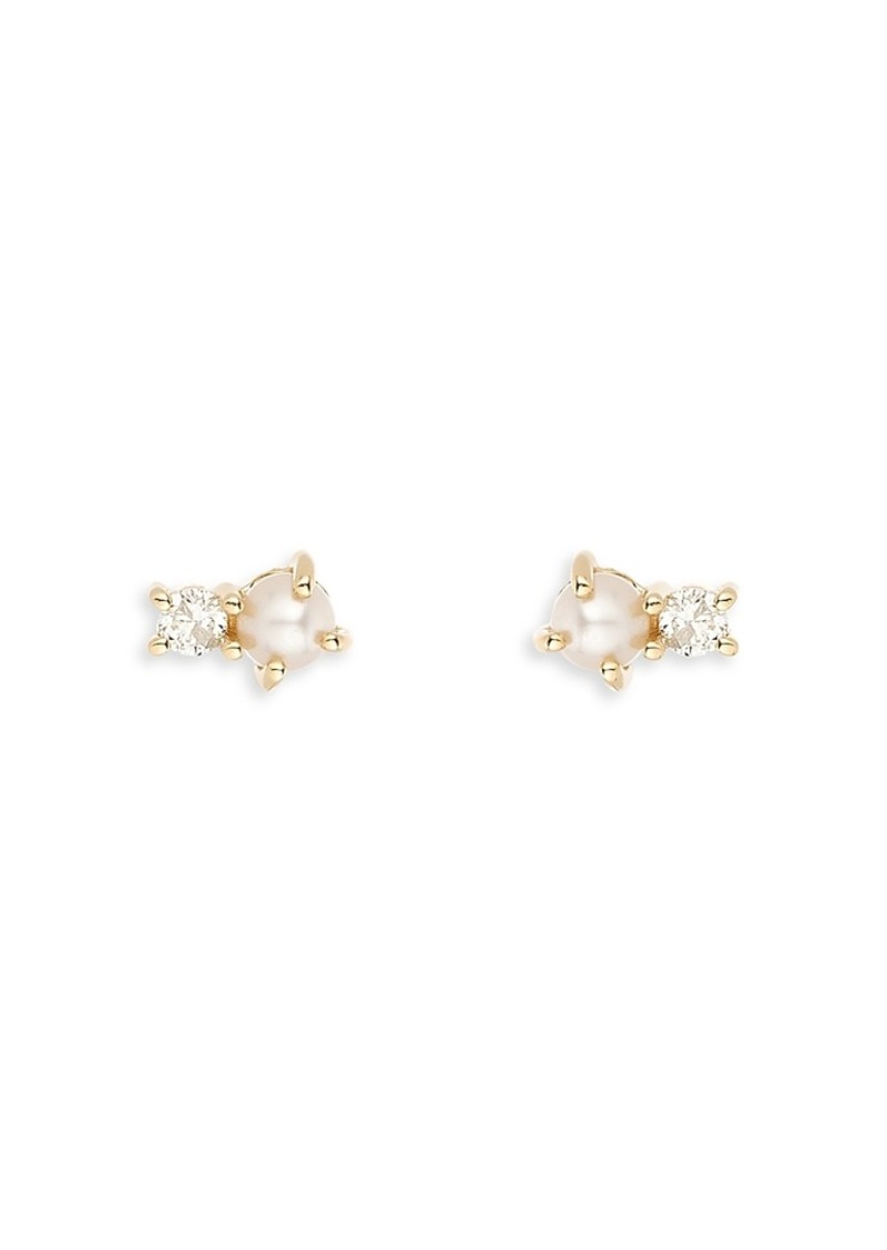 Adina Reyter 14K Yellow Gold Cultured Freshwater Pearl & Diamond Amigos Stud Earrings