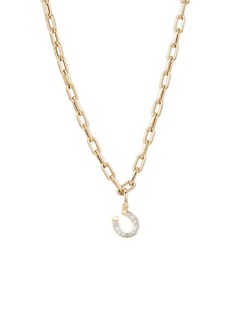 Adina Reyter 14K Gold Baguette Diamond Horseshoe Hinged Pendant Necklace