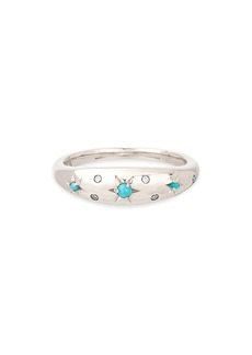 Adina Reyter Sterling Silver Turquoise & Diamond Scatter Small Dome Ring