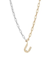 Adina Reyter Two-Tone Paper Cip Chain Diamond Initial Pendant Necklace