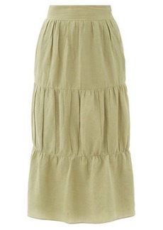 Adriana Degreas - High-rise Tiered Voile Midi Skirt - Womens - Light Green