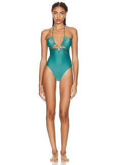ADRIANA DEGREAS Lipstick Solid Cutout Frilled Swimsuit