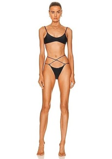 ADRIANA DEGREAS Solid Bikini Set With Wraparound Ties