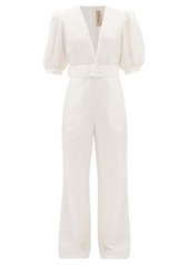 Adriana Degreas Puff-sleeve belted crepe jumpsuit