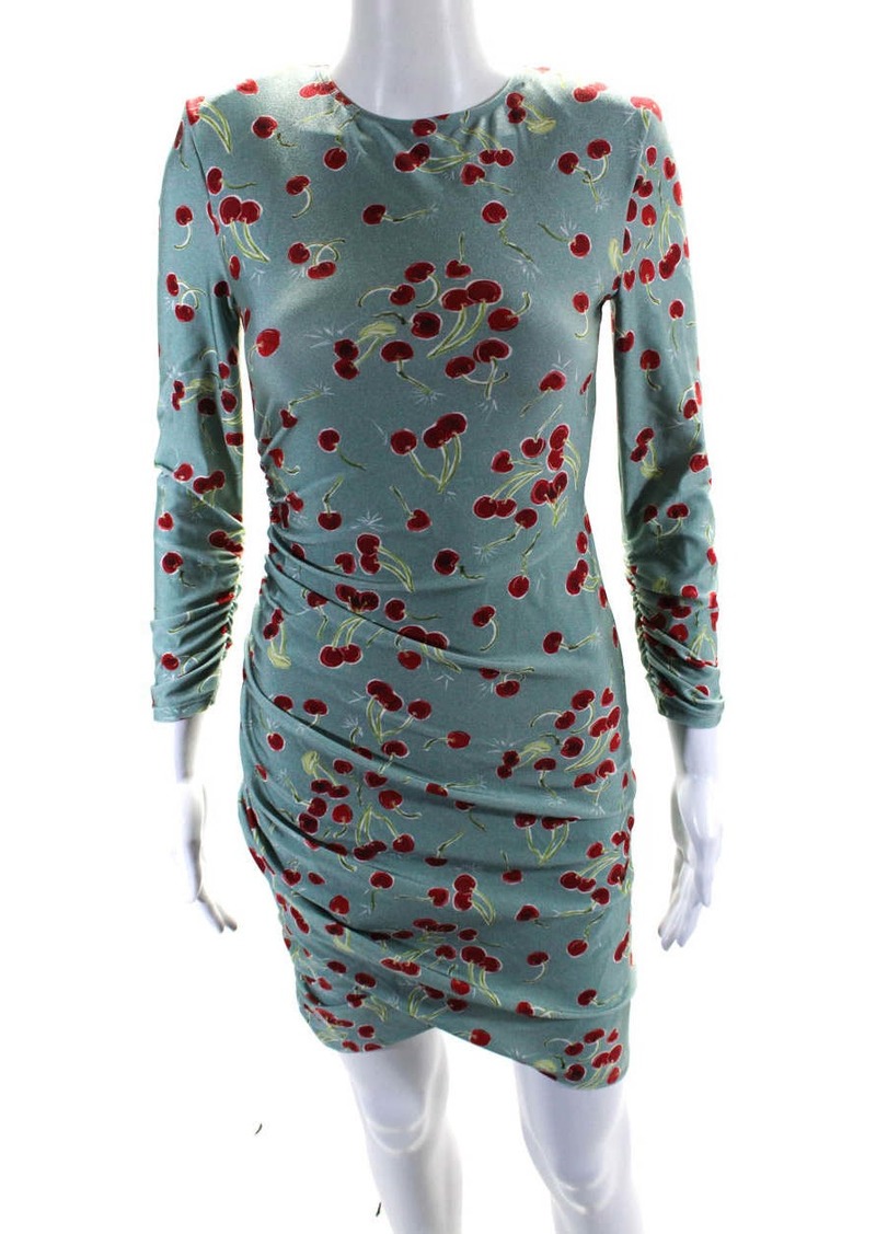 Adriana Degreas Womens Cherry Print Long Sleeved Bodycon Dress Blue Red