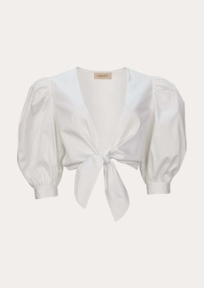 Adriana Degreas Solid Puff-Sleeve Cropped Blouse In White