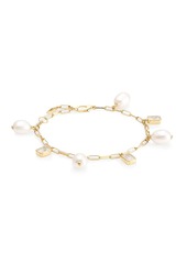 Adriana Orsini Alexandria 18K Yellow Goldplated Sterling Silver, 7.5-8MM White Rice Freshwater Pearl & Cubic Zirconia Charm Bracelet