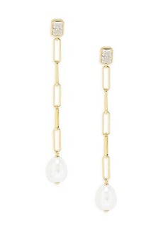 Adriana Orsini Alexandria Linear 18K Goldplated Sterling Silver, Cubic Zirconia & 10-11MM Cultured Pearl Drop Earrings