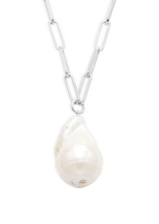 Adriana Orsini Alexandria Rhodium Plated Sterling Silver, Cubic Zirconia & 18-22MM Freshwater Baroque Pearl Necklace
