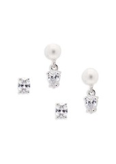 Adriana Orsini Boheme Set of 2 Rhodium Plated, Cubic Zirconia & Faux Pearl Earring Set