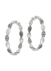 Adriana Orsini Edgy Rhodium & Black Ruthenium-Plated Sterling SIlver and Cubic Zirconia Scalloped Hoop Earrings